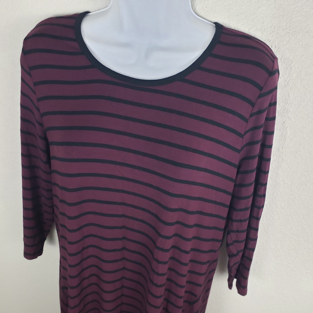Soma Purple And Black Striped 3/4 Length Sleeves Mini Sleep Dress Size Medium